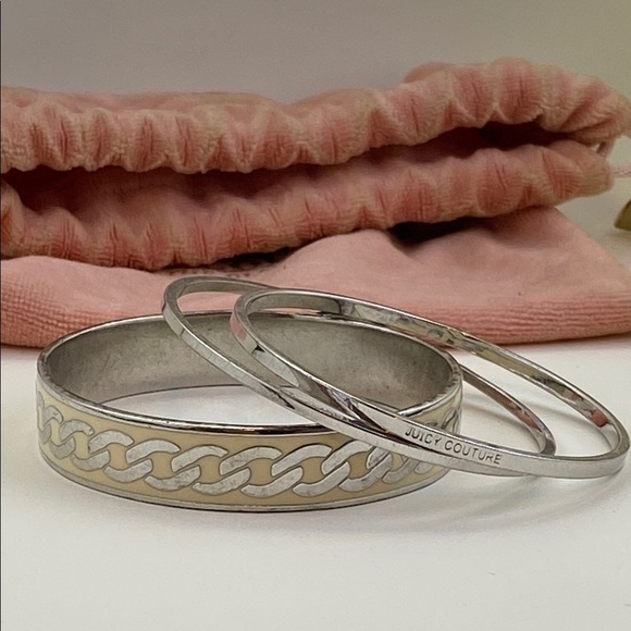 💛 Juicy Couture Silver Braided Bangle Trio - Picture 1 of 5